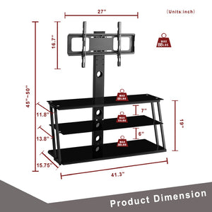 English Elm Black Tempered Glass Tv Stand with Swivel Mount and Three Tier Open Shelving W24104953