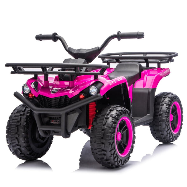 English Elm 24v Dual Motor Kids Atv Ride on with Led Lights Bluetooth Storage Racks Off Road Pink W1578P390450
