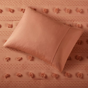 English Elm Twin/Twin Clip Jacquard Comforter Set with Pompom Texture, Hypoallergenic OEKO‑TEX, Antimicrobial Finish Rust 9.84 L x 18.9 W x 9.84 H B035P148306