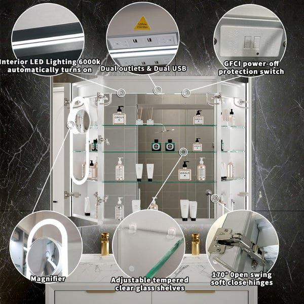 English Elm 30*36 Inch Led Medicine Cabinet with Anti-fog Gfci Outlet and Stepless Dimming Mirror W637P349415