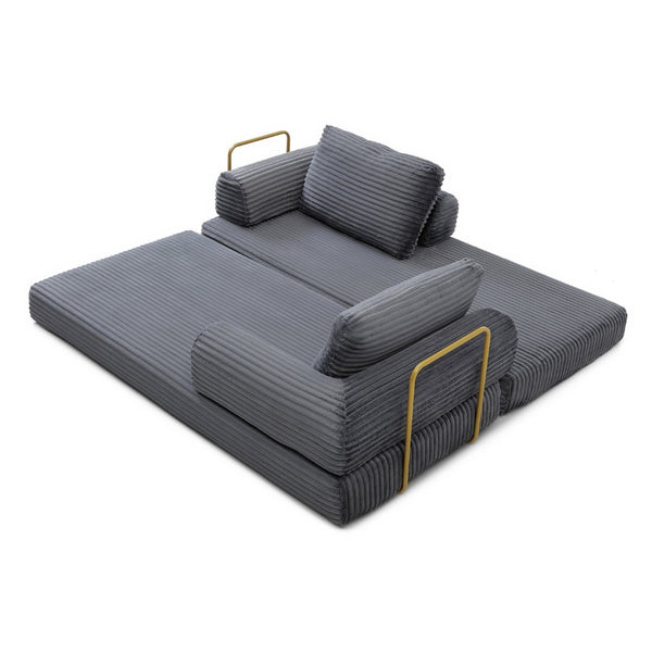 English Elm Convertible Floor Sofa Futon with Corduroy Upholstery for Living Room Lounging and Sleeping Grey W1117P434691