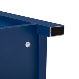 English Elm U-style Farmhouse Sideboard Barn Door Buffet with Drawers Built-in Outlet Dining Navy Blue N711P347377V