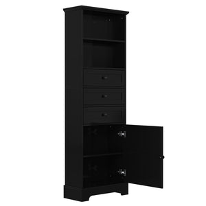 English Elm Black Tall Storage Cabinet with 3 Drawers, Adjustable Shelves, Anti-Tip, MDF Painted Finish for Office Bath WF323347AAB
