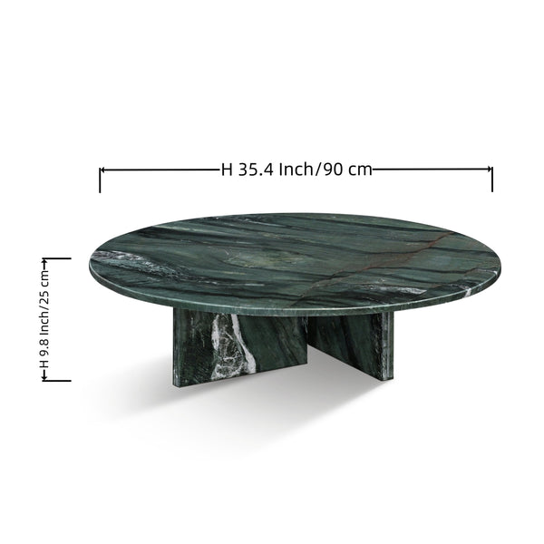 English Elm Green Natural Marble Coffee Table – Elegant 35.4" Sculptural Centerpiece For Modern Living Spaces W1696P314933