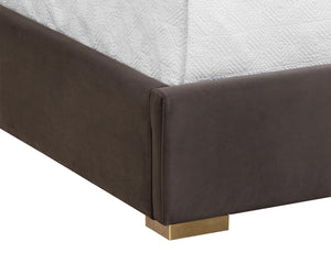 Sunpan Reign Bed - Elegant Meg Ash Fabric with Gold Stainless Steel Headboard, No Box Spring Needed Queen
