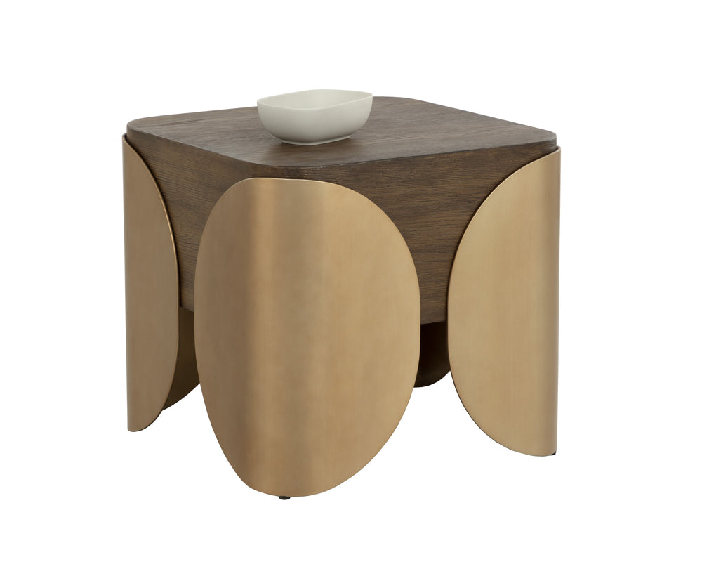 Sunpan Amarula Side Table - Modern Angular Design With Timeless Timber Effect And Stylish Brass Legs Brown Concrete 111593