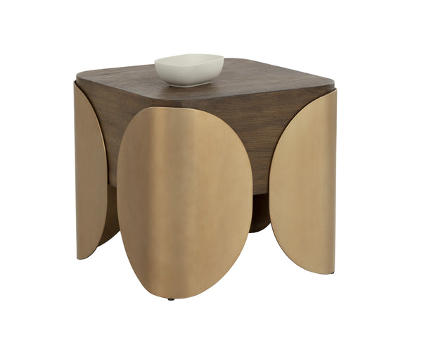 Sunpan Amarula Side Table - Modern Angular Design With Timeless Timber Effect And Stylish Brass Legs Brown Concrete 111593