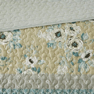 English Elm 6 Piece Cotton Sateen Quilt Set Reversible Floral and Geometric Prints with Decorative Pillows, Full/Queen Green 23.23 L x 17.72 W x 11.81 H B03597465