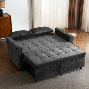 English Elm 56.9" Loveseat Sofa Bed with Chenille Upholstery, USB Ports, Phone Holder, Side Pockets, Reclining Backrest Black N719P208853B