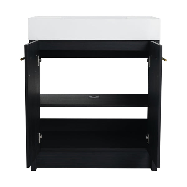English Elm 30 Inch Freestanding Bathroom Vanity With Modern Resin Sink & Soft-Close Doors For Easy Storage W999S00178