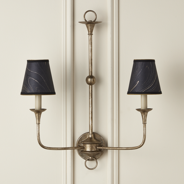 Marble Tapered Chandelier Shade - Artisanal Marbleized Paper with Grosgrain Ribbons for Elegant Decor