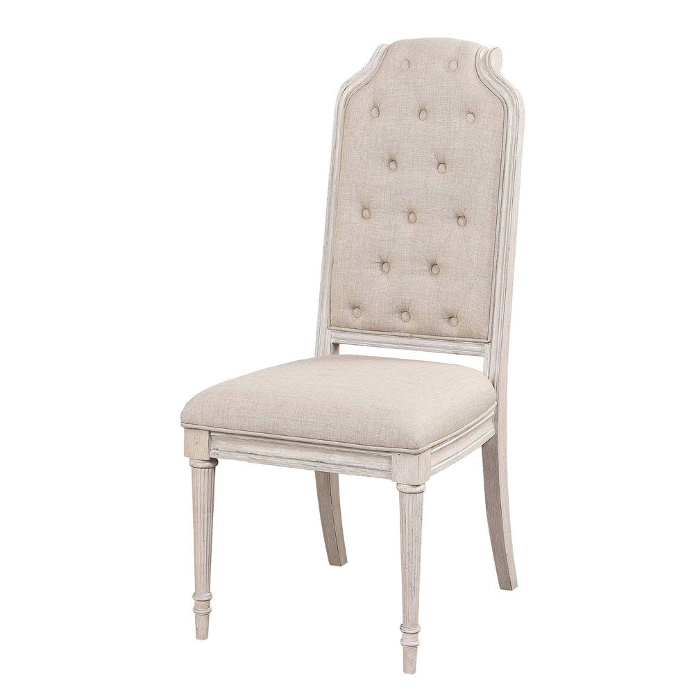 English Elm Beige Tufted Back Side Chairs Set of 2 — Antique Champagne Legs, Elegant Upholstery, Vintage Luxury B062P186527