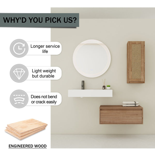 English Elm 30 Inch Wall-Mounted Bathroom Vanity With Soft-Close Drawer & Resin Sink, Space-Saving Design W999S00348