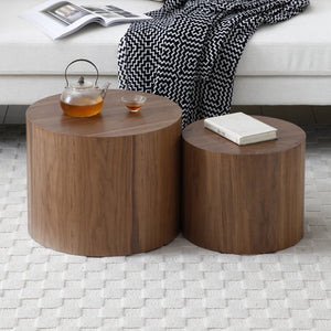 English Elm Round Nesting Coffee Tables Set of 2 Wood Veneer Mdf Modern Living Room Accent W1117P225084