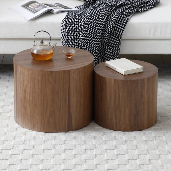 English Elm Round Nesting Coffee Tables Set of 2 Wood Veneer Mdf Modern Living Room Accent W1117P225084