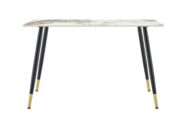 English Elm Modern Sintered Stone Rectangular Dining Table with Metal Legs for Four Seats Light Beige W3493S00013