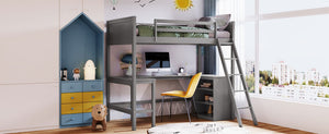 English Elm Twin Loft Bed with Built-in Desk and Open Shelves Solid Pine Kids Study Sleep Gray LT001537AAE-1
