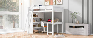 English Elm Full Size Loft Bed with Built-in Desk and Shelving for Kids or Teen Bedrooms LT000802AAK