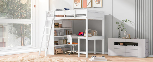 English Elm Full Size Loft Bed with Built-in Desk and Shelving for Kids or Teen Bedrooms LT000802AAK