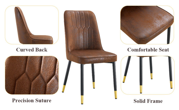 English Elm Table And Chair Set - Modern 67" Wood-Textured Mdf Dining Table With 4 Cozy Brown Suede Chairs W1151S01949-GIGA