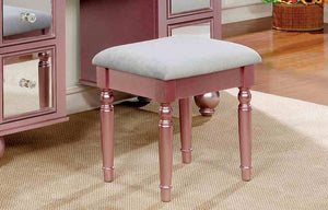 English Elm Transitional Glam Mirrored Vanity with Padded Stool, Spacious Drawers, Central Mirror for Prep and Storage Rose Gold 51 L x 21 W x 30 H B2741P400805