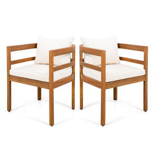 English Elm Outdoor Acacia Wood Armchairs with Teak Finish and Cushioned Seat Set of 2 N768P362954L