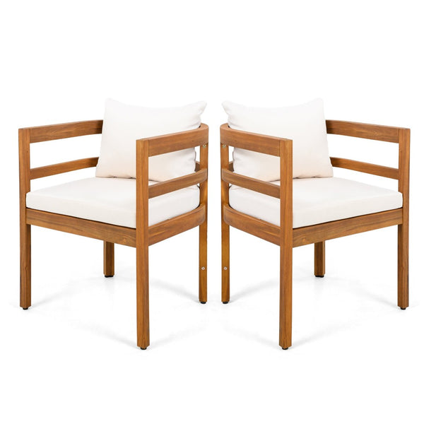 English Elm Outdoor Acacia Wood Armchairs with Teak Finish and Cushioned Seat Set of 2 N768P362954L