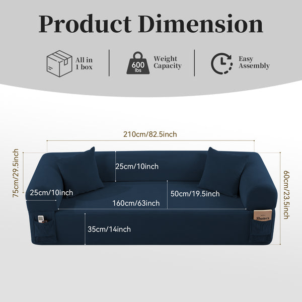 English Elm Spring Sofa with Pocketed Springs and High-Density Foam, Breathable Fabric, Pillows & Storage Antique Blue B347P406041