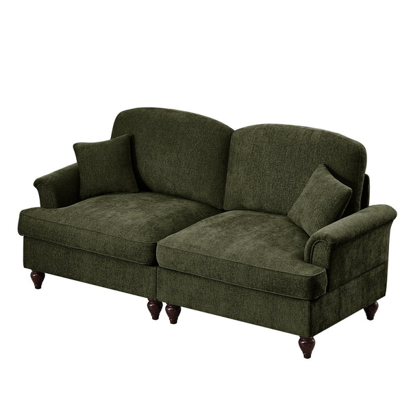 English Elm Elegant Mid Century Two-Seater Sofa With Removable Ruffles, Flared Arms & Plush Chenille Comfort W3041S00263