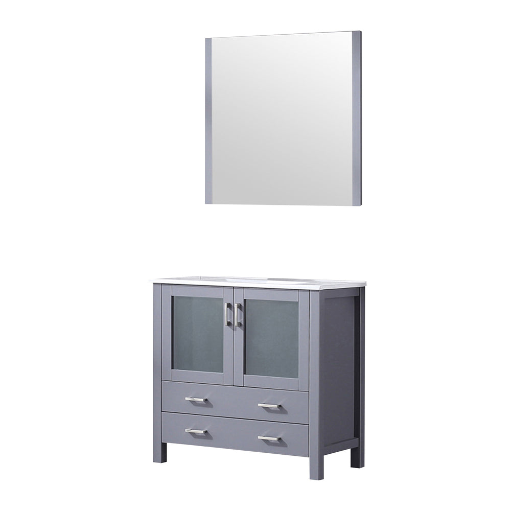 English Elm Dark Grey Bath Vanity Set With White Ceramic Top & 34" Mirror – Modern Design, Smart Storage Solutions B2731S00726