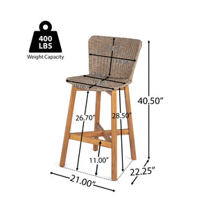 English Elm Christopher Knight Home® - Lymington Outdoor Bar Stool Set of 2 — Durable Acacia & Wicker Craft, Ergonomic 105° Backrest Comfort Light Brown,Teak N775P278094B