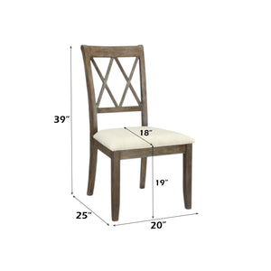 English Elm Claudia Beige Linen Side Chair Set of 2 - Salvage Brown Tapered Legs, XX Wooden Back, Padded Seat B2726P343808