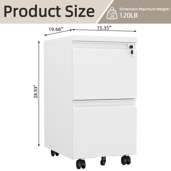 English Elm [requires Assembly] Locking Steel File Cabinet Two Drawers Mobile Wheels Home Office Storage T3625P453425