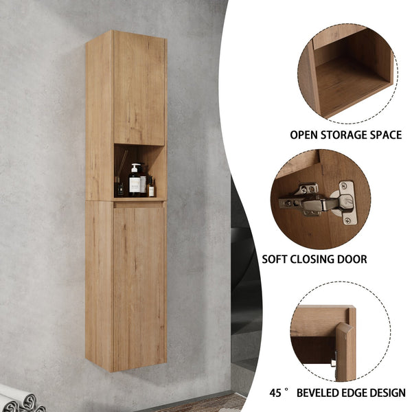 English Elm 12" Bathroom Side Cabinet - Modern Float Mount, Soft Close Doors & Reversible Design For Space-Saving W999S00375