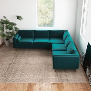 English Elm Ashcroft Furniture - Amber Teal Velvet Corner Sectional Sofa — Mid-Century Teal Velvet, Solid Wood Frame, Removable Cushions, Plush Comfort B183S00070