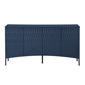 English Elm U_Style Curved Four-Door Sideboard with Arched Groove Design, MDF Construction, Metal Legs, 65" L Navy Blue N711P192404V