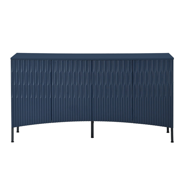 English Elm U_Style Curved Four-Door Sideboard with Arched Groove Design, MDF Construction, Metal Legs, 65" L Navy Blue N711P192404V