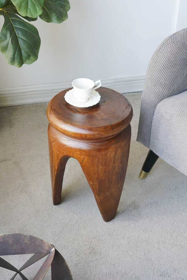 English Elm 11x11x16.5" Solid Paulownia Wood Side Table Hand Carved Three Leg Earthy Accent W2078P461605