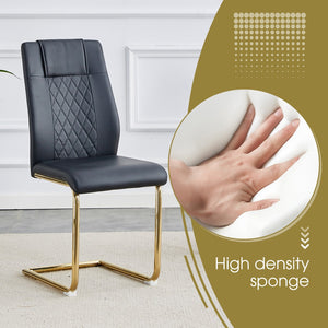 English Elm Table Set: Modern 9-Piece Luxurious Transparent Glass Dining Set With 8 Black Pu Chairs & Gold Legs W1151S02590-GIGA