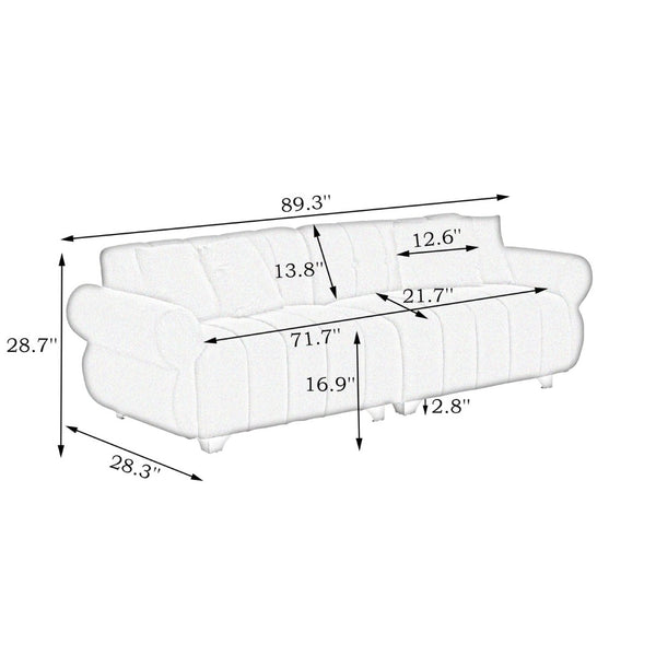 English Elm 89-inch Channel Tufted Flannelette Sofa with Spring Cushions and Polished Metal Legs W1658P329005