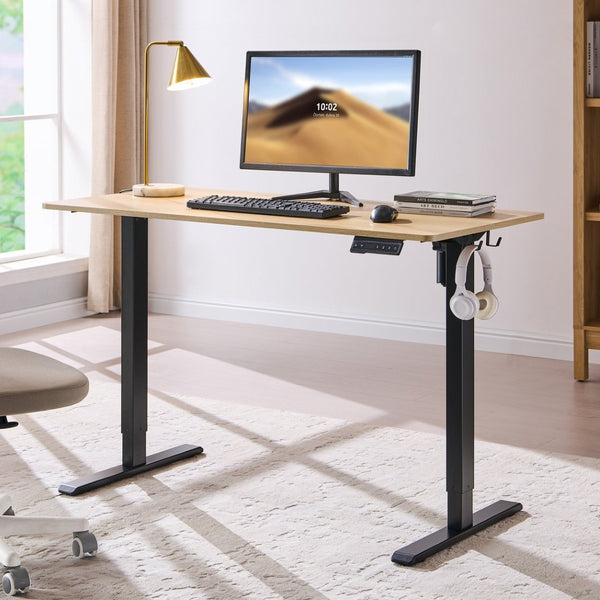English Elm Electric Standing Desk Mahogany Steel Frame Sit Stand Home Office Workstation Amber+Graphite,Natural Wood W1769P415271