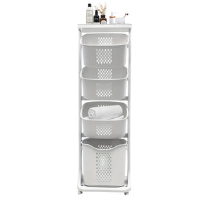 English Elm 4-Tier Laundry Hamper Sorter with Wheels - Removable Rolling Baskets, Space-Saving White Organizer for Small Rooms W3101P335166