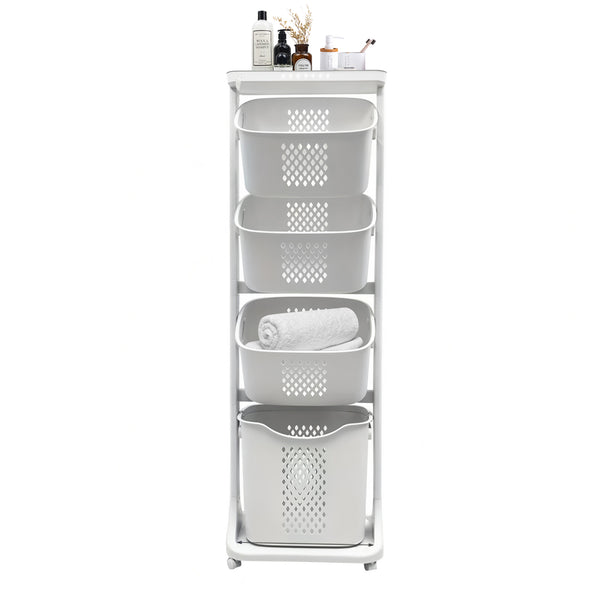 English Elm 4-Tier Laundry Hamper Sorter with Wheels - Removable Rolling Baskets, Space-Saving White Organizer for Small Rooms W3101P335166