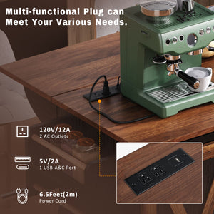 English Elm K&K 55.5" Farmhouse Kitchen Island with Sliding Barn Door, Drop Leaf, Charging Station, Wheels Black N707P288229B