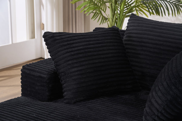 English Elm Oversized Corduroy Chaise Longue Sofa Bed — Modern Deep Seat Sleeper with Armrests & Pillows, Black W1752P282660