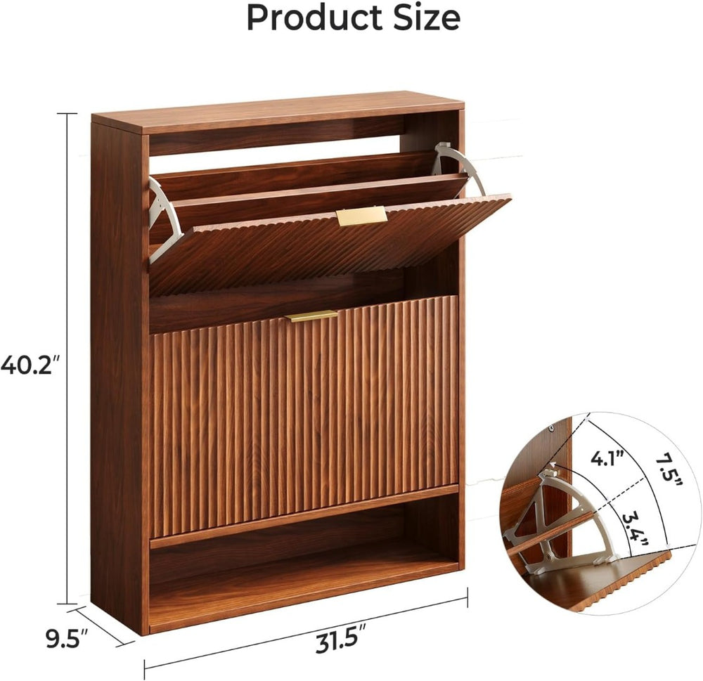 English Elm Modern Slim Entryway Shoe Cabinet with Adjustable Shelves Concealed Storage Organizer W1321P385271