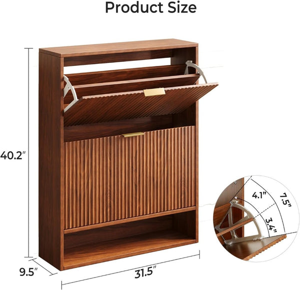 English Elm Modern Slim Entryway Shoe Cabinet with Adjustable Shelves Concealed Storage Organizer W1321P385271