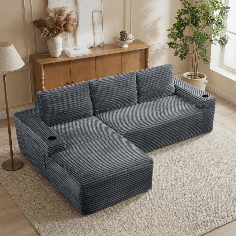 English Elm 104 Inch Corduroy Modular Sectional Sofa Deep Cushioned L Chaise for Living Room W5515S00020