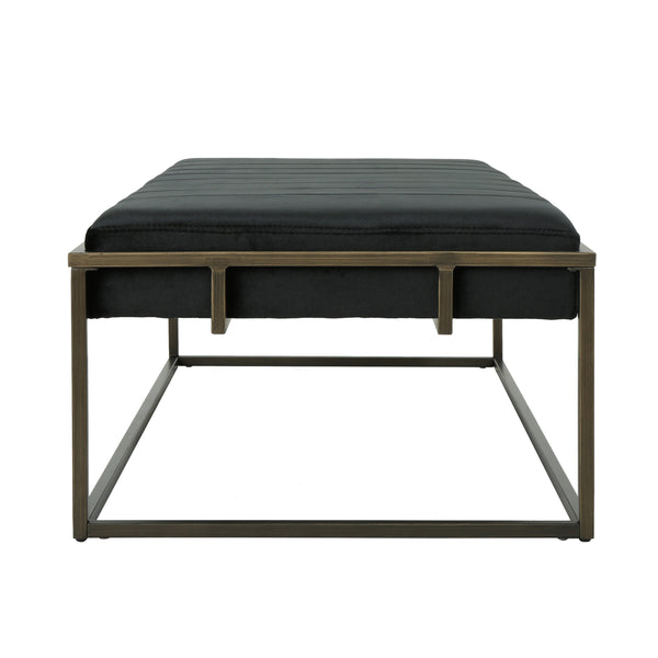 English Elm Christopher Knight Home® - Upholstered Velvet Ottoman Bench – Elegant Brass Frame, Chic Black Design For Modern Interiors N757P256384B