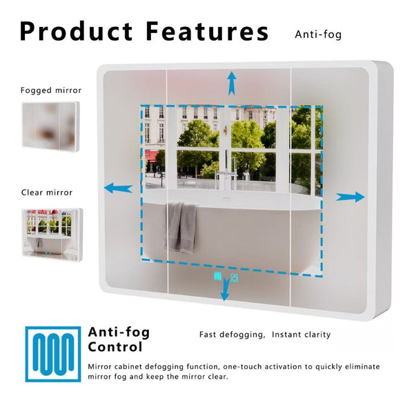 English Elm Led Aluminum Double Door Medicine Cabinet Anti Fog Mirror Bathroom Wall Mount W3083P370897